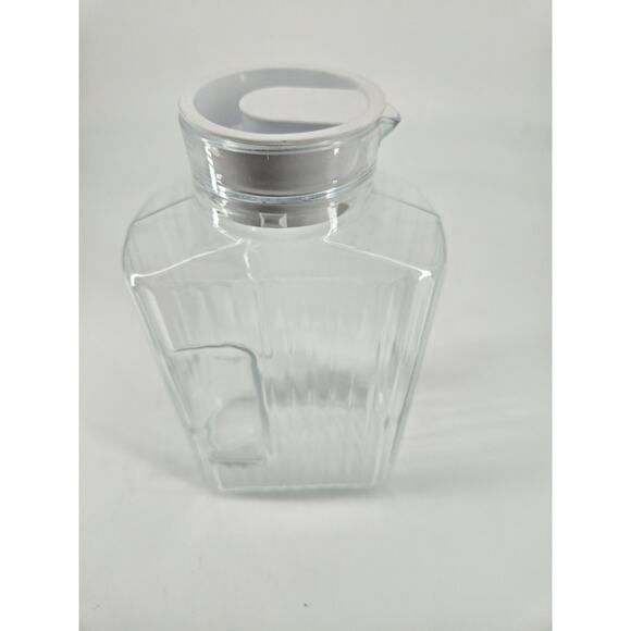 Vintage ARC France Ribbed Glass Pitcher W/ White Lid 2 Qt Retro Refrigerator Jug - Picture 4 of 11